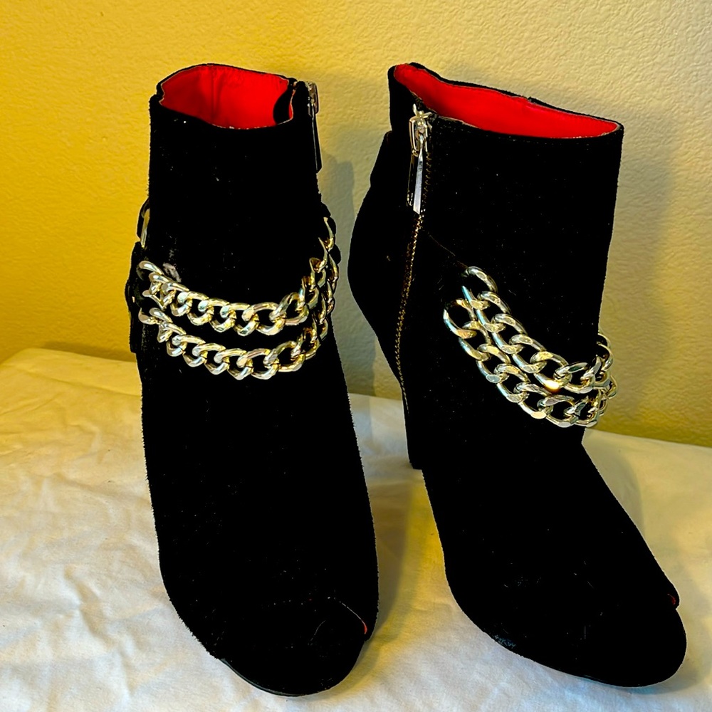 Charles Jourdan Black Nubuck Leather Stiletto Heel Booties Size 8M